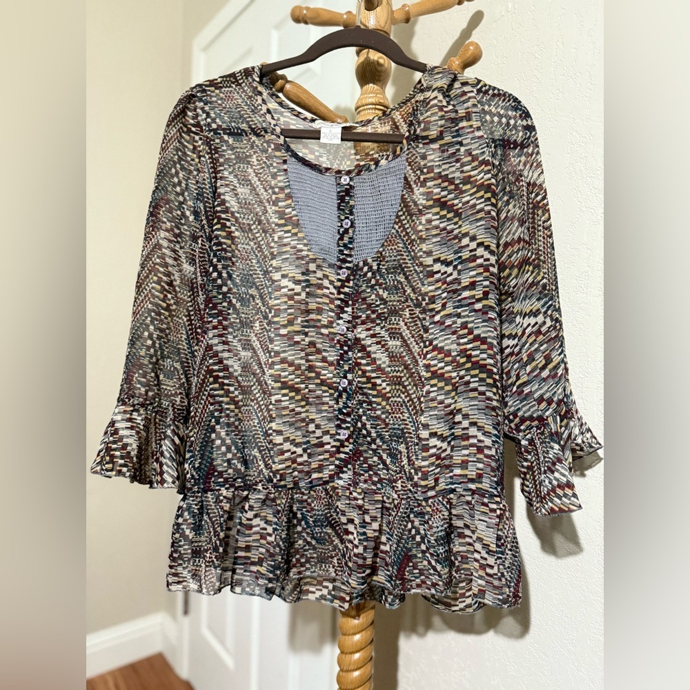 4/$15 Frin & Flint Multicolor Boho Women's Blouse Size Large